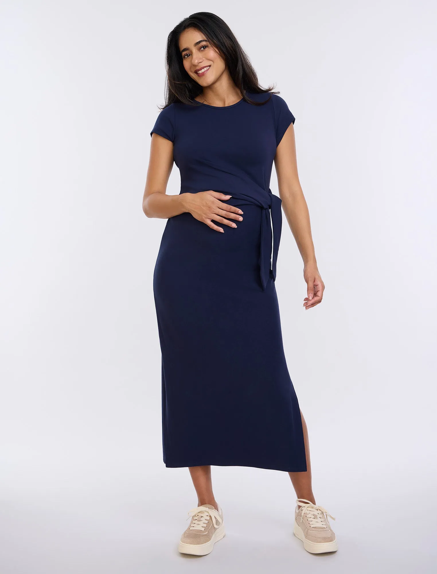 Side Tie Jersey Midi Dress sold by Motherhood Maternity