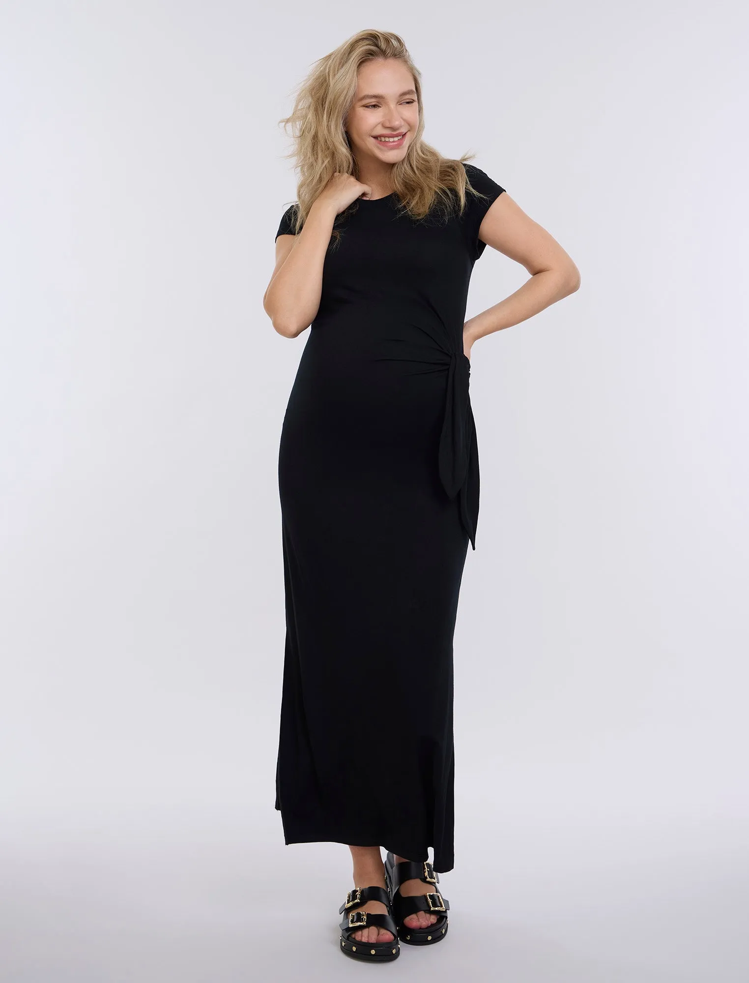 Side Tie Jersey Midi Dress sold by Motherhood Maternity