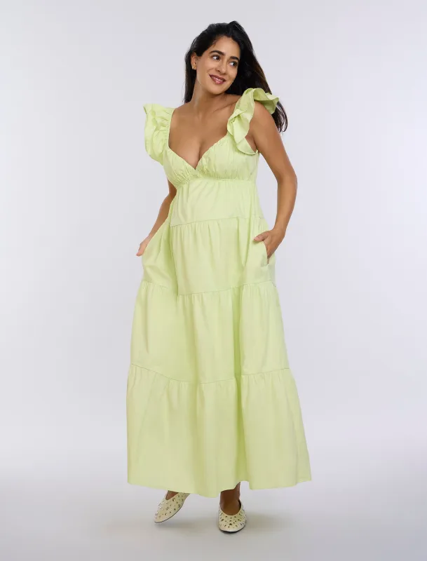Empire Ruffle Sleeve Maxi Dress sold by Motherhood Maternity