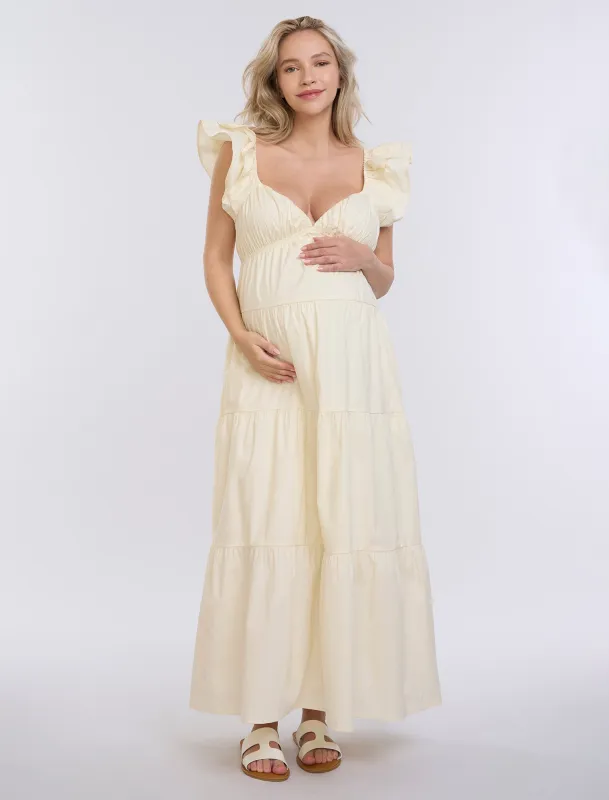 Empire Ruffle Sleeve Maxi Dress sold by Motherhood Maternity