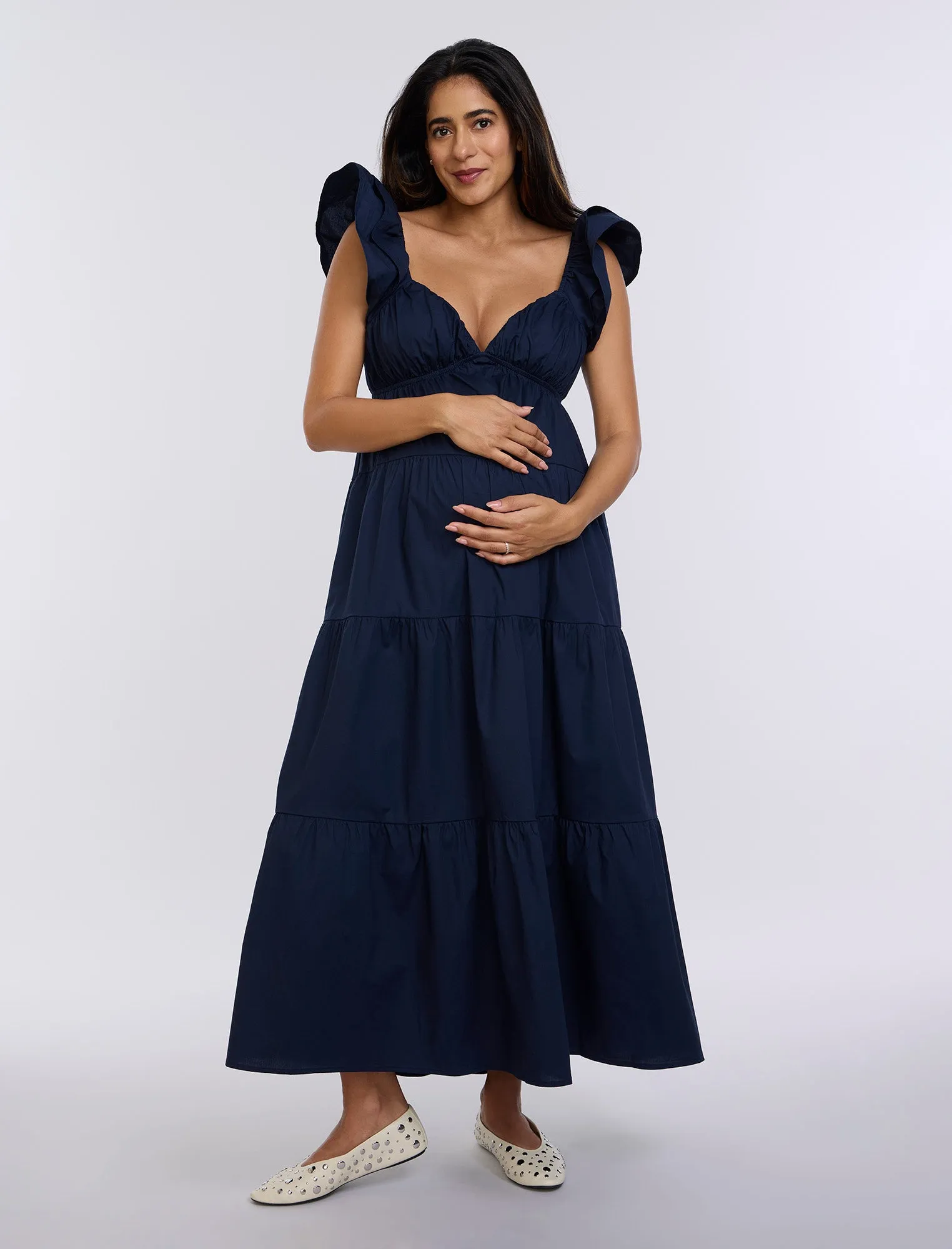 Empire Ruffle Sleeve Maxi Dress sold by Motherhood Maternity