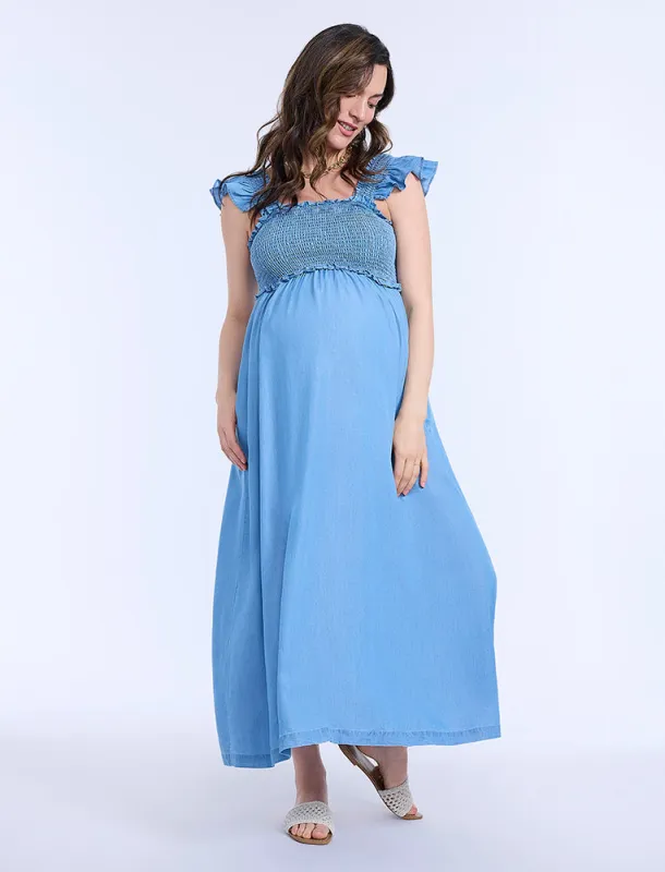 Sleeveless Ruffle Shoulder Smocked Dress sold by Motherhood Maternity