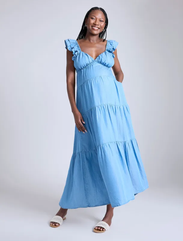 Empire Ruffle Sleeve Maxi Dress sold by Motherhood Maternity