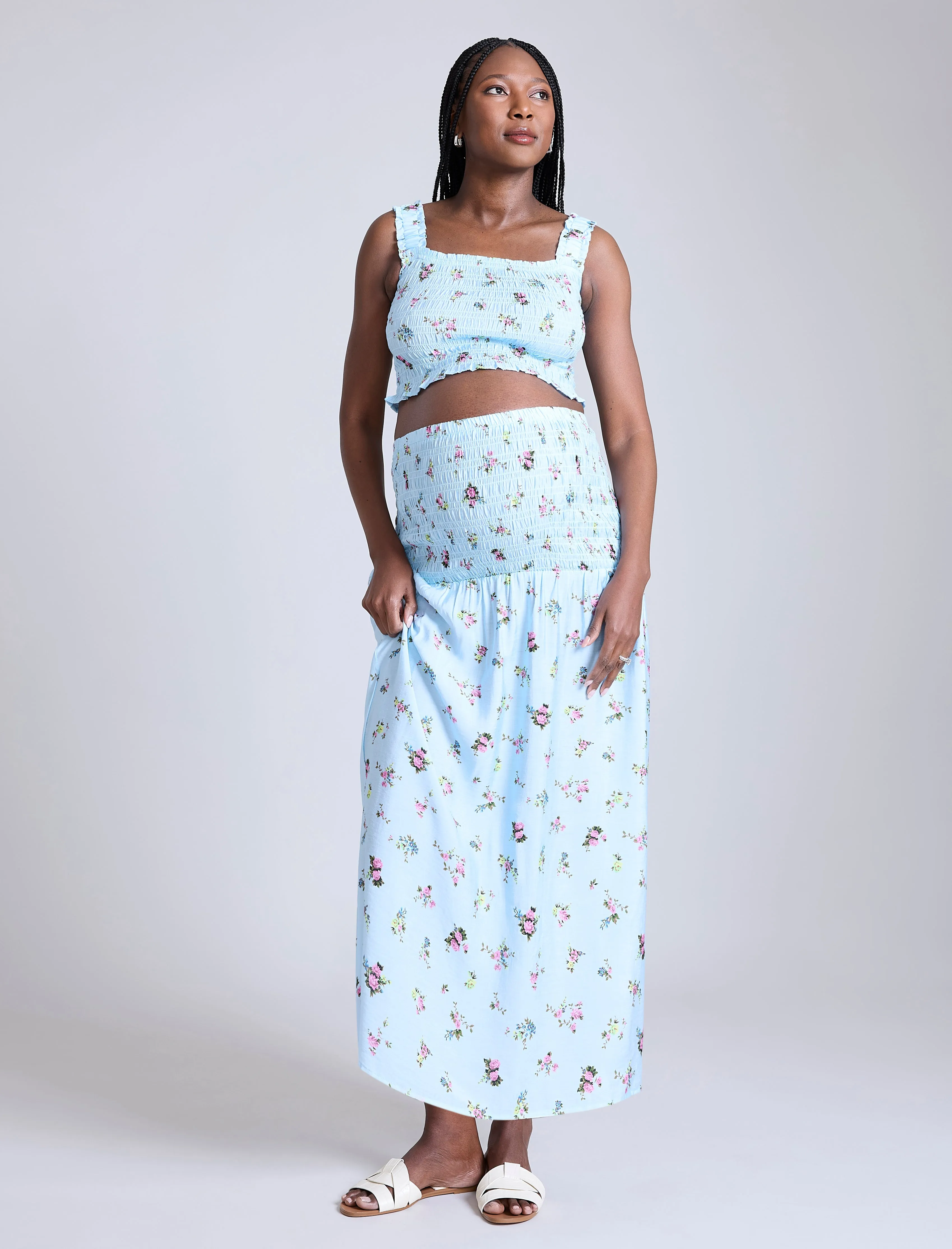 Smocked Crop Top Maxi Skirt Set sold by Motherhood Maternity