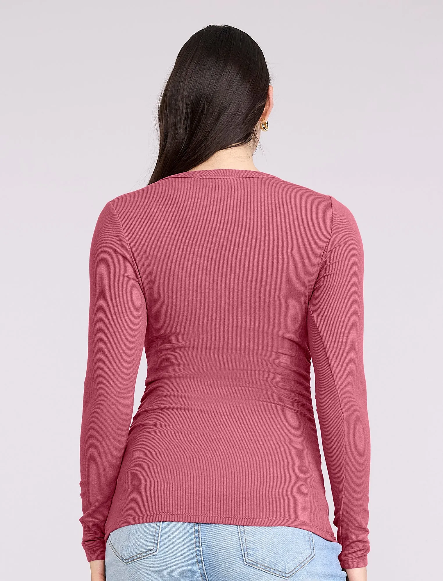 Side Ruched Long Sleeve Henley Maternity Rib Tee sold by Motherhood Maternity product image thumbnail 2