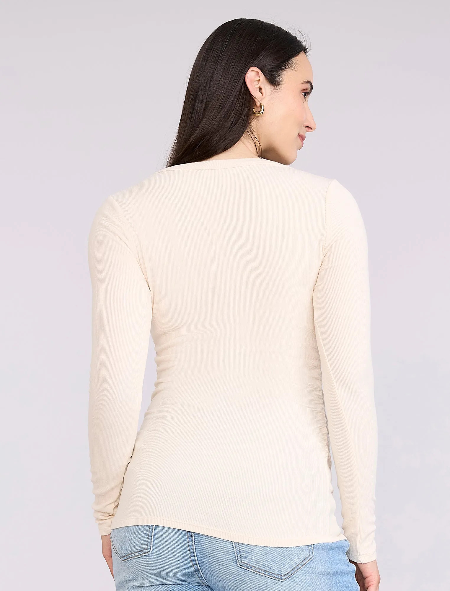 Side Ruched Long Sleeve Henley Maternity Rib Tee sold by Motherhood Maternity product image thumbnail 2