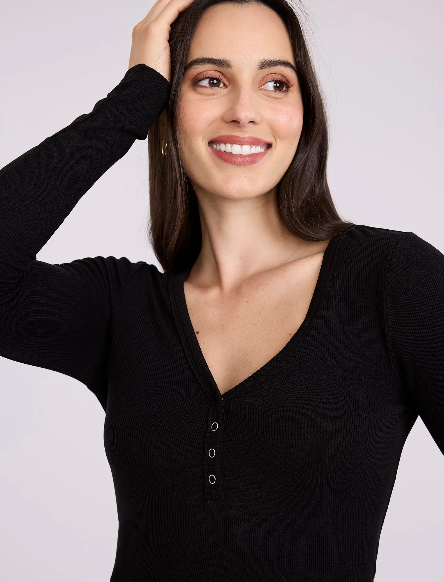 Side Ruched Long Sleeve Henley Maternity Rib Tee sold by Motherhood Maternity product image thumbnail 4