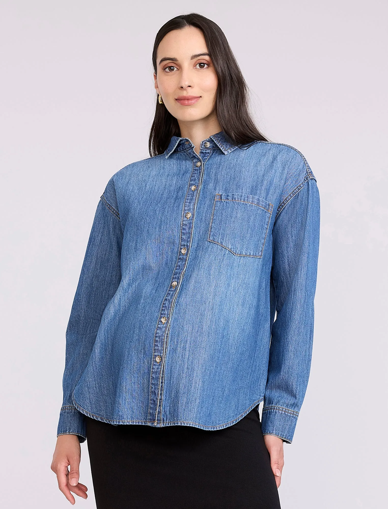 Denim Maternity Shirt sold by Motherhood Maternity