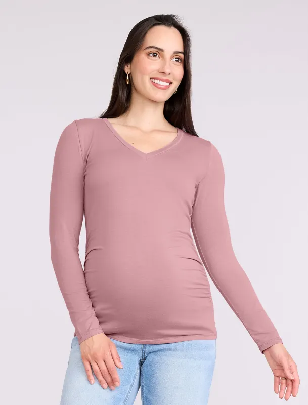 Side Ruched Long Sleeve V-Neck Maternity Tee sold by Motherhood Maternity