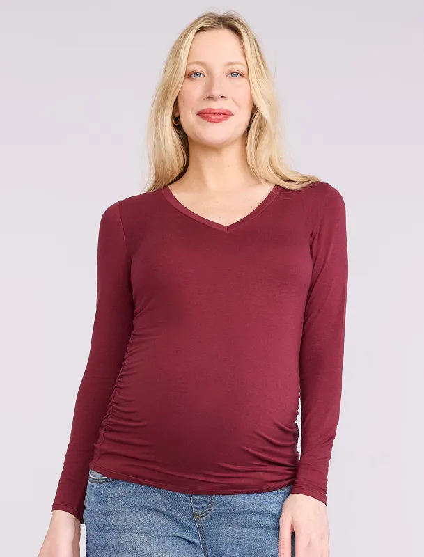 Side Ruched Long Sleeve V-Neck Maternity Tee sold by Motherhood Maternity