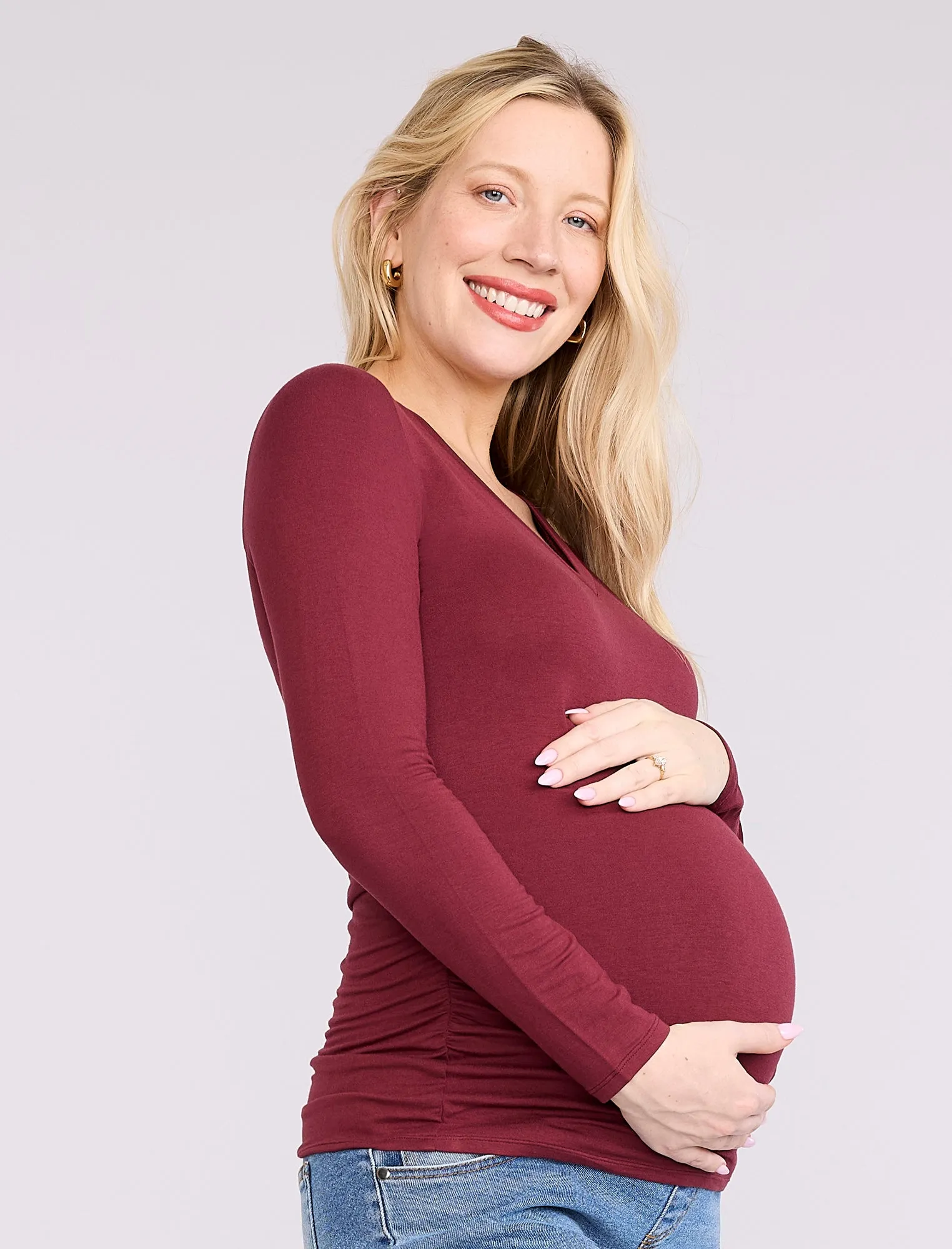Side Ruched Long Sleeve V-Neck Maternity Tee sold by Motherhood Maternity product image thumbnail 3