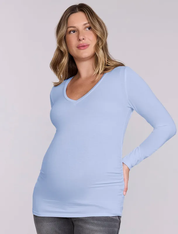 Side Ruched Long Sleeve V-Neck Maternity Tee sold by Motherhood Maternity