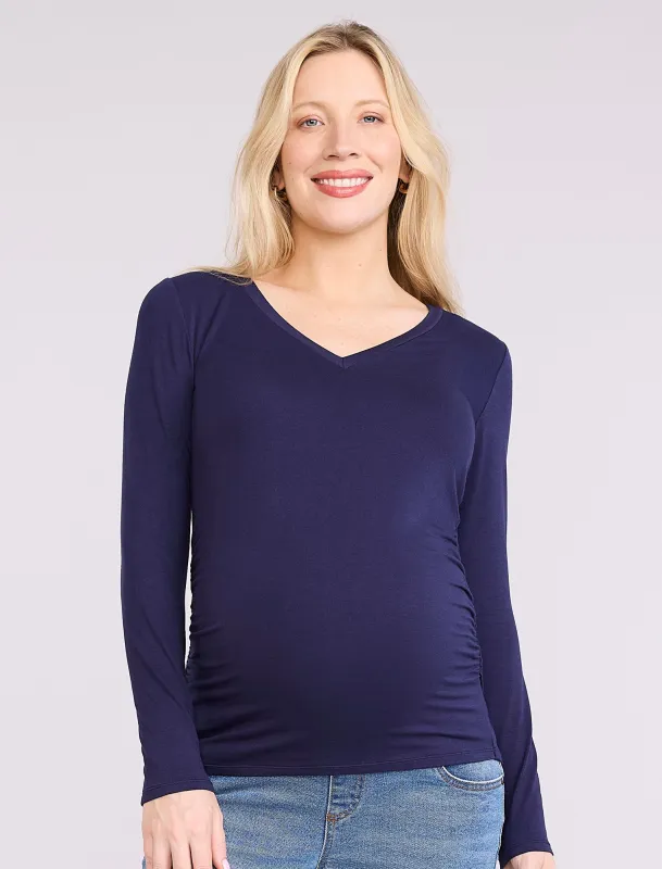 Side Ruched Long Sleeve V-Neck Maternity Tee sold by Motherhood Maternity