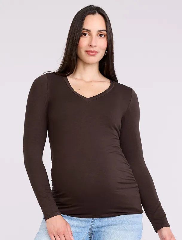 Side Ruched Long Sleeve V-Neck Maternity Tee sold by Motherhood Maternity