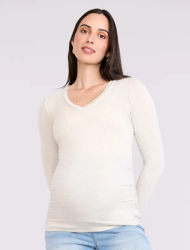 Side Ruched Long Sleeve V-Neck Maternity Tee sold by Motherhood Maternity