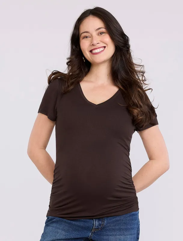 Side Ruched Short Sleeve V-Neck Maternity Tee sold by Motherhood Maternity