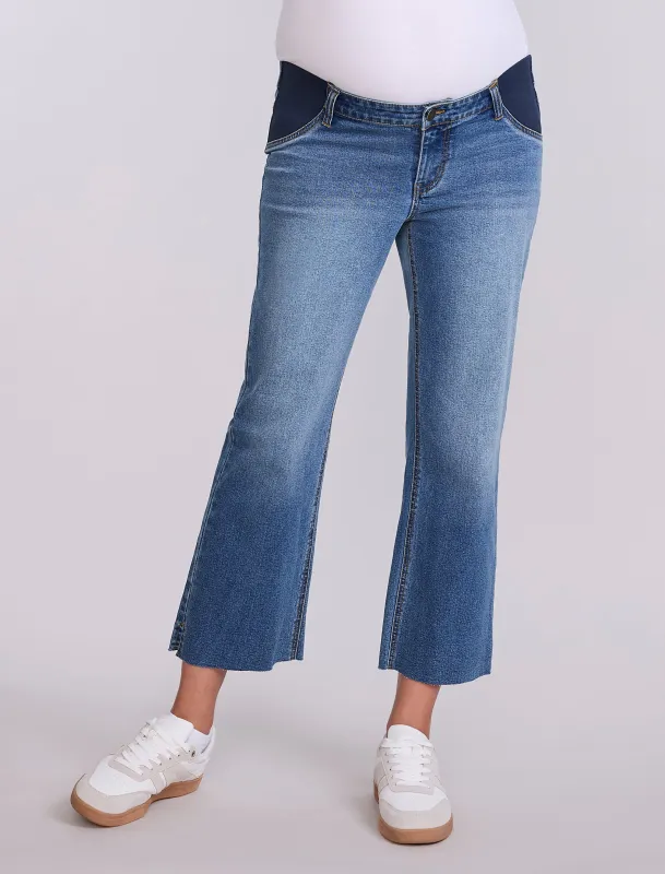Crop Wide Leg Jeans with Elastic Pocket Inserts sold by Motherhood Maternity