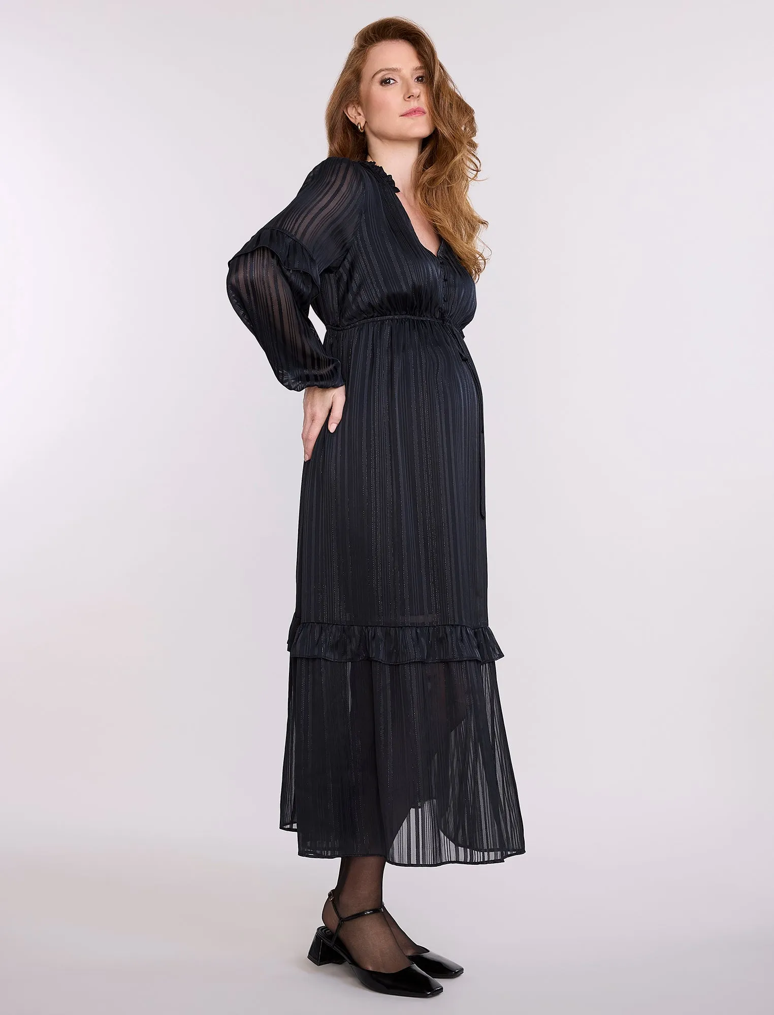 Long Sleeve Tiered Maxi Dress with Drawstring sold by Motherhood Maternity product image thumbnail 3