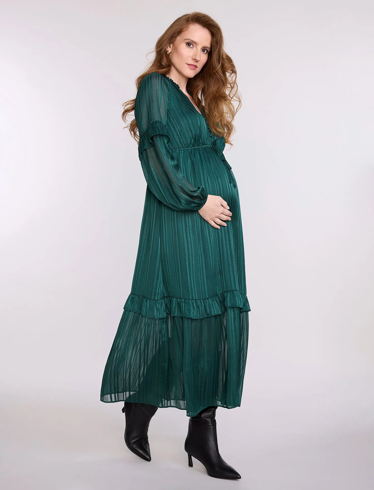 Long Sleeve Tiered Maxi Dress with Drawstring sold by Motherhood Maternity product image thumbnail 3