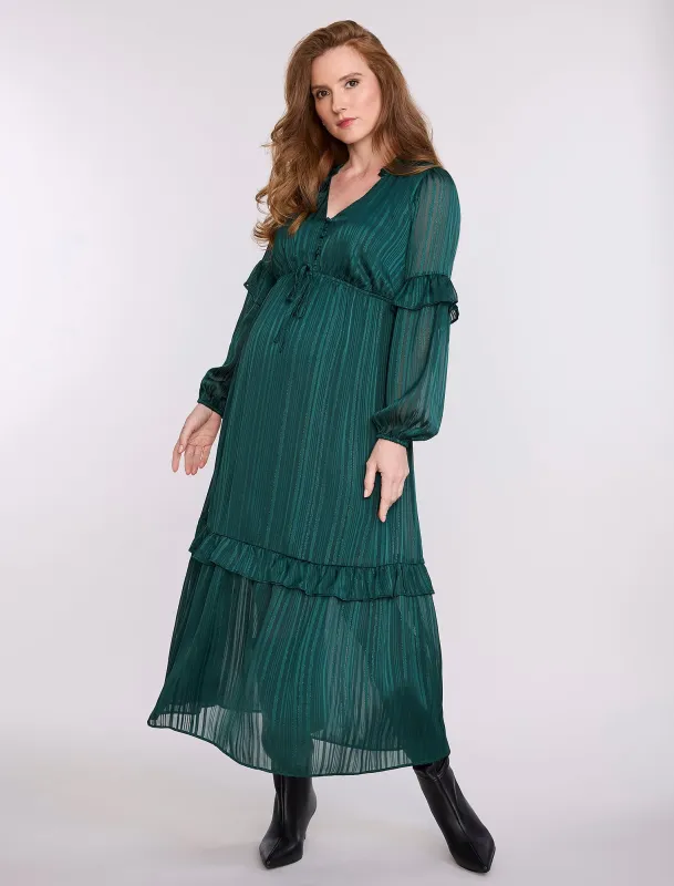 Long Sleeve Tiered Maxi Dress with Drawstring sold by Motherhood Maternity