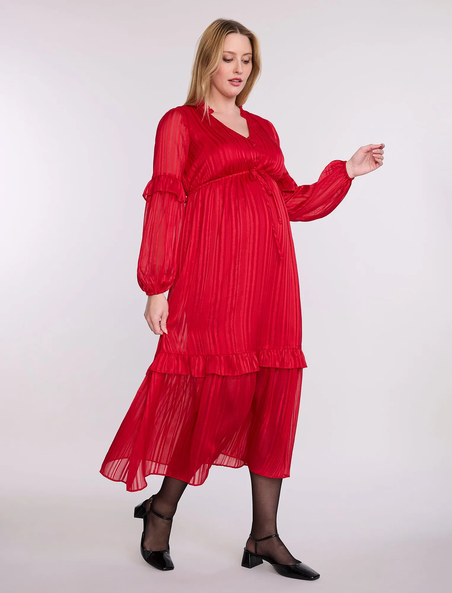 Long Sleeve Tiered Maxi Dress with Drawstring sold by Motherhood Maternity product image thumbnail 3