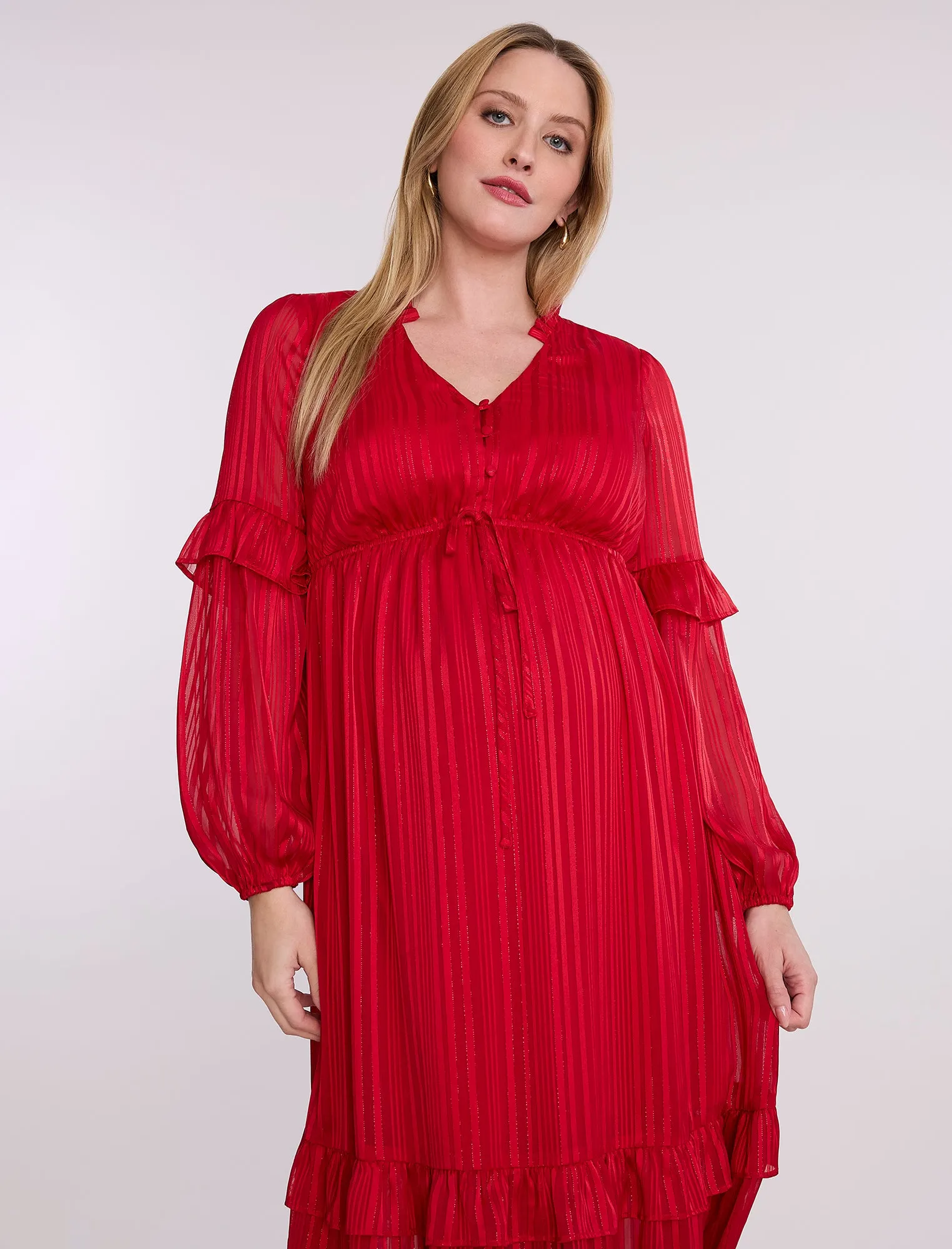Long Sleeve Tiered Maxi Dress with Drawstring sold by Motherhood Maternity product image thumbnail 4