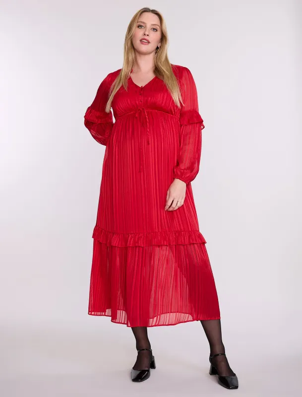 Long Sleeve Tiered Maxi Dress with Drawstring sold by Motherhood Maternity