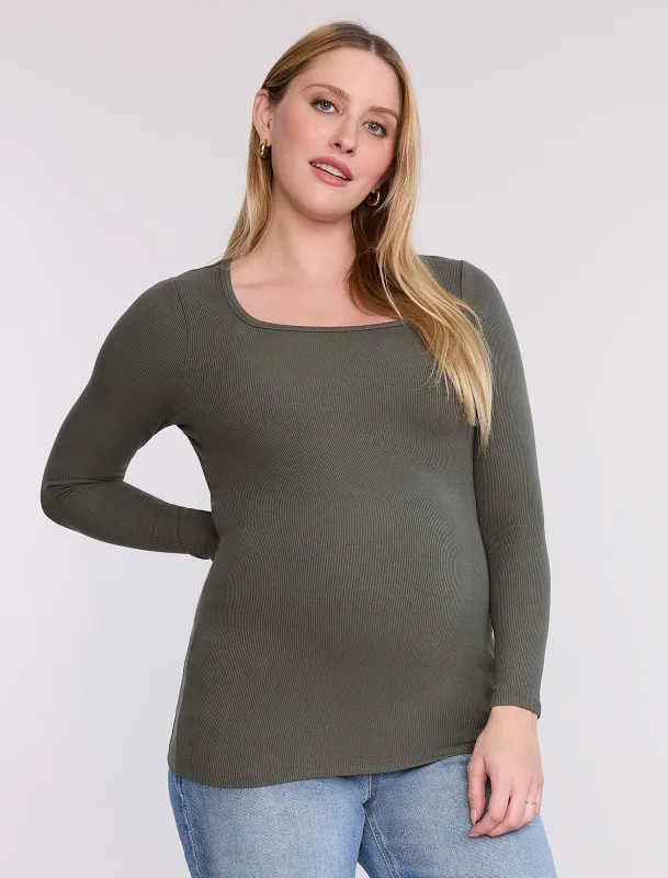 Long Sleeve Rib Knit Square Neck Tee sold by Motherhood Maternity
