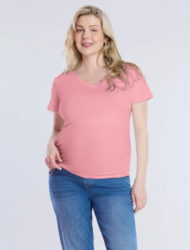 Side Ruched Short Sleeve V-Neck  Maternity Tee sold by Motherhood Maternity