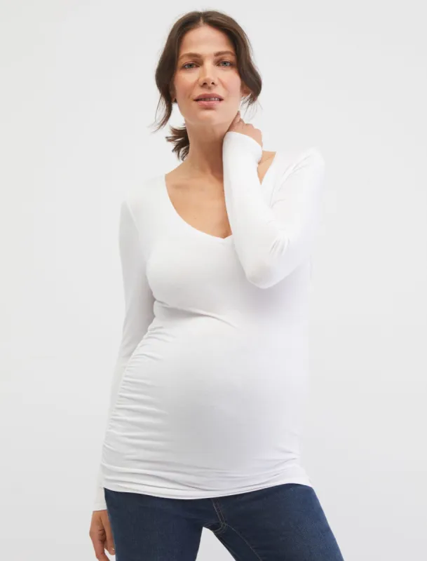 Long Sleeve Side Ruched Maternity T Shirt sold by Motherhood Maternity