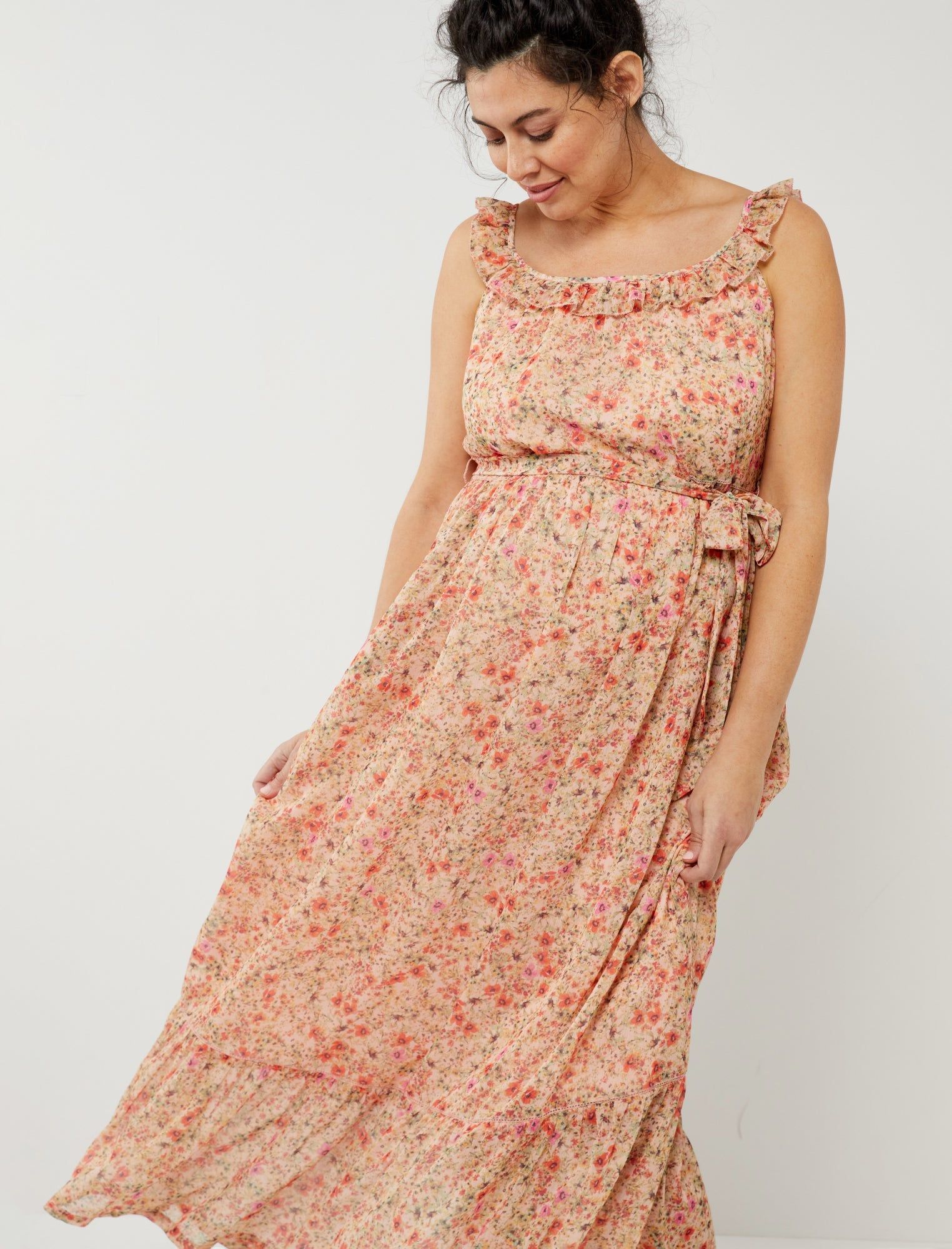 Off Shoulder Ruffle Neck Maxi Maternity Dress sold by Motherhood Maternity