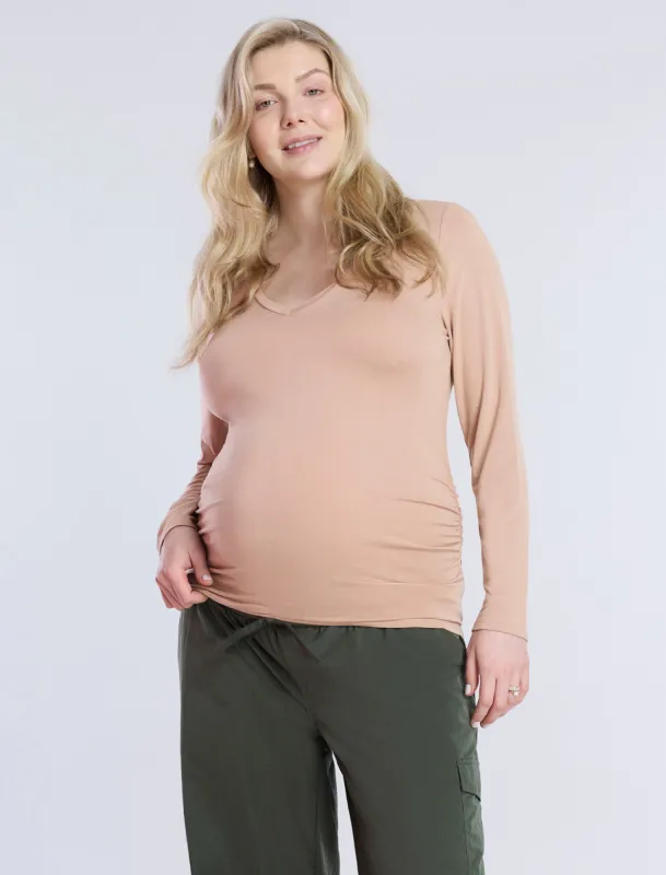 Side Ruched Long Sleeve V-Neck Maternity Tee sold by Motherhood Maternity