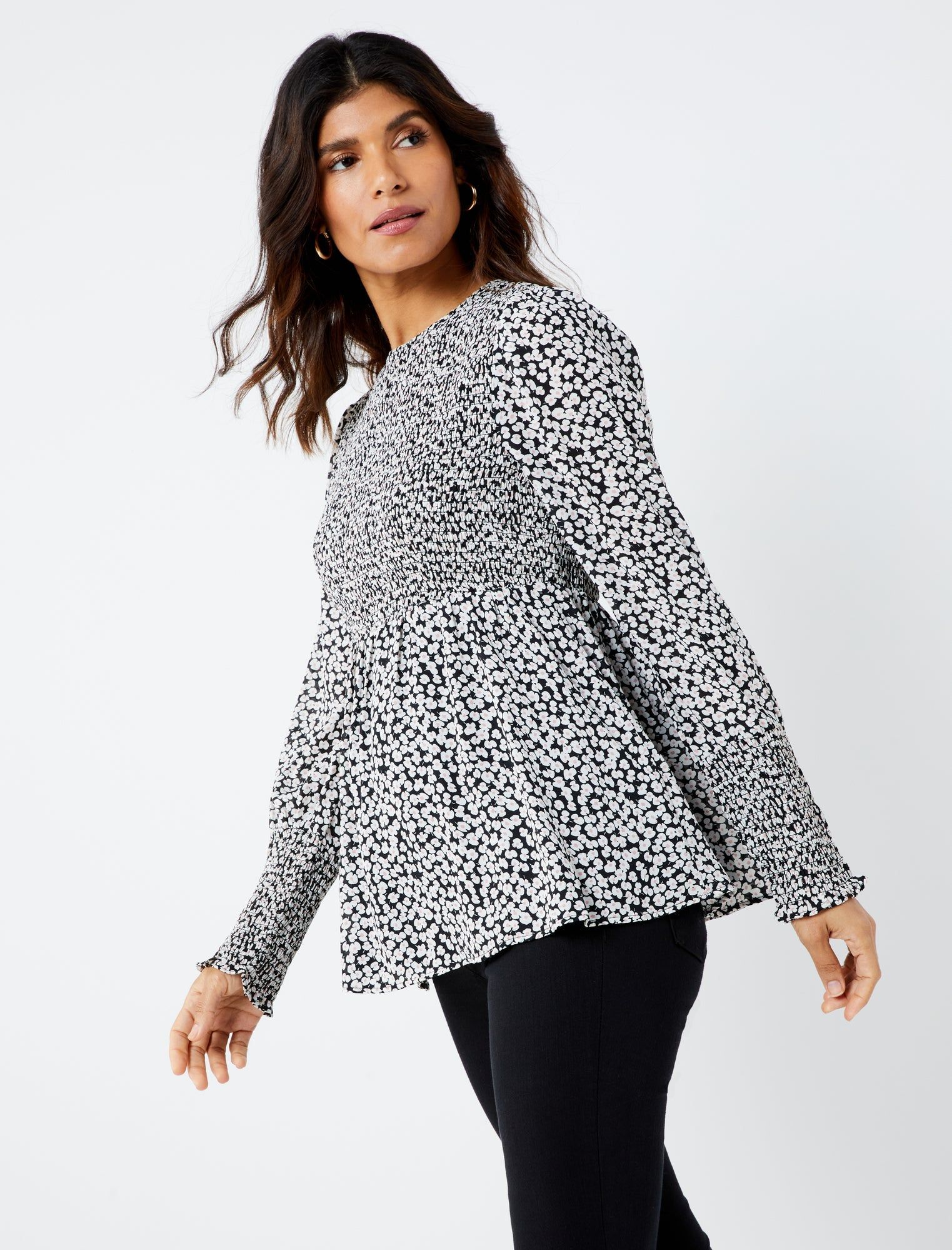 Smocked Peplum Long Sleeve Maternity Top sold by Motherhood Maternity product image thumbnail 3