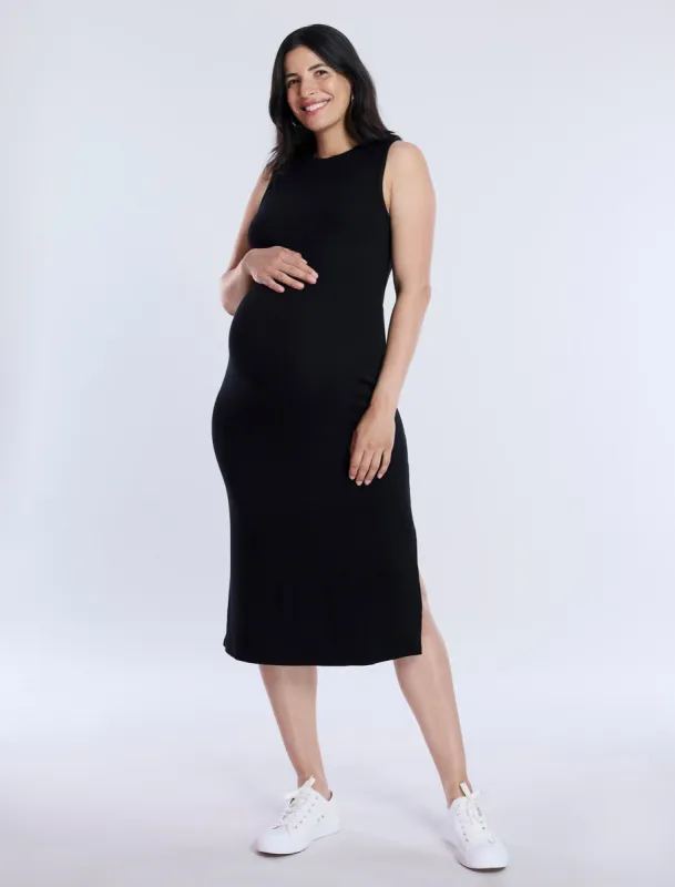 Sleeveless Rib Knit Midi Dress sold by Motherhood Maternity