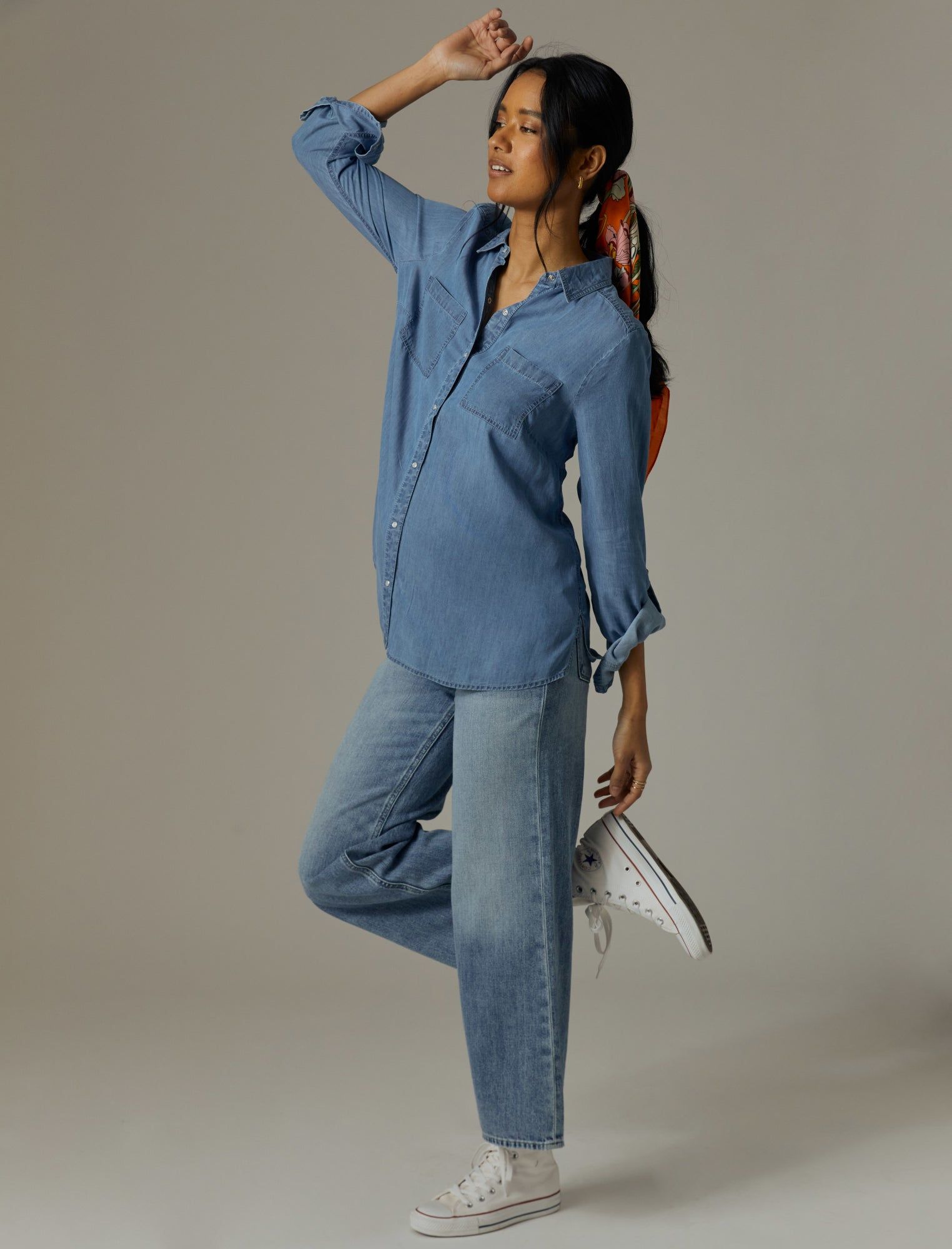 Chambray Button Down Maternity Shirt sold by Motherhood Maternity product image thumbnail 5