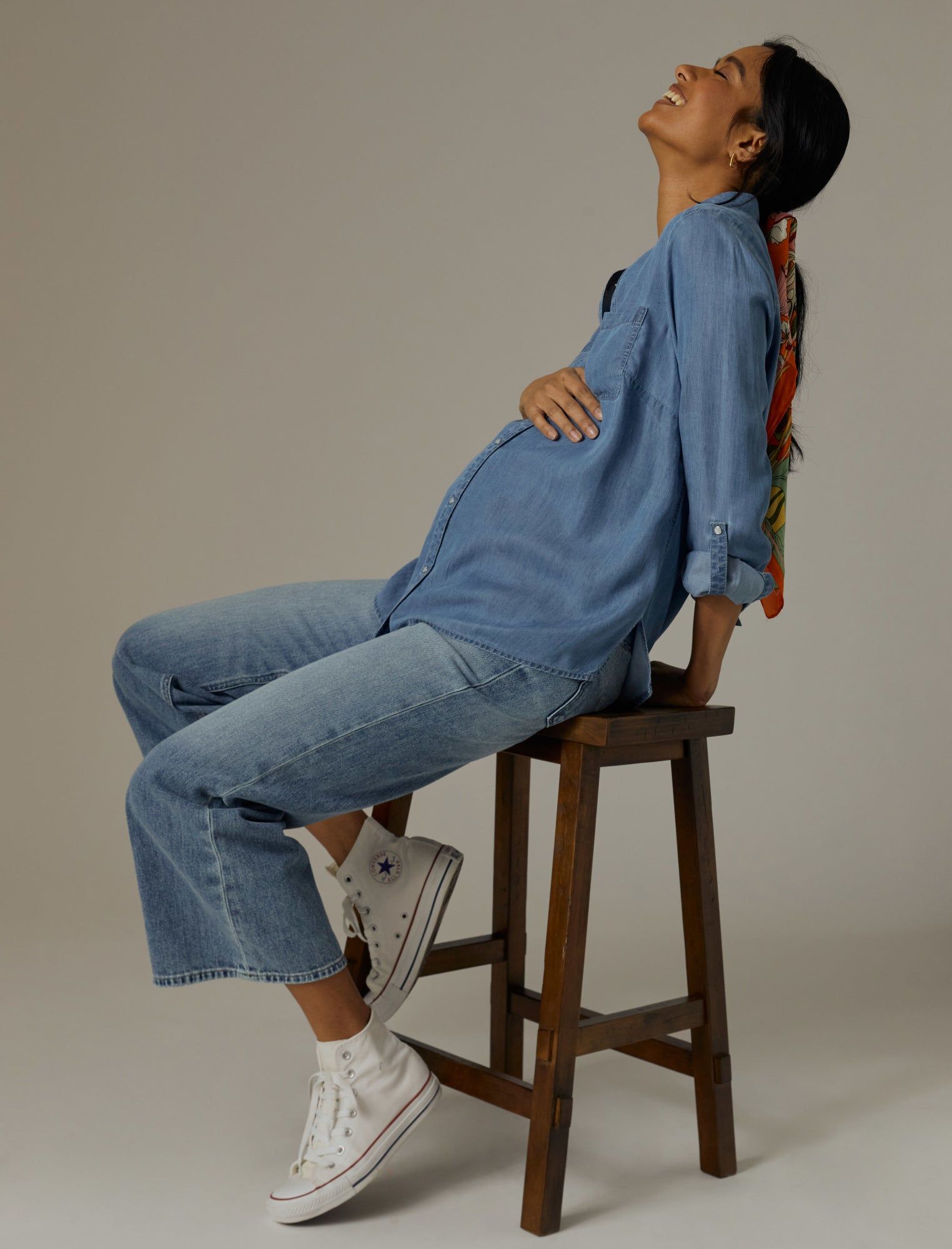 Chambray Button Down Maternity Shirt sold by Motherhood Maternity product image thumbnail 3
