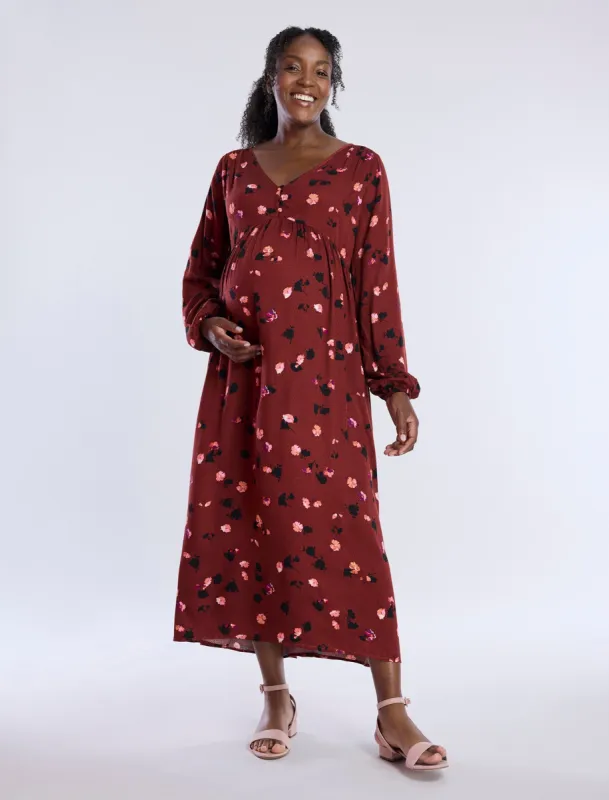 Long Sleeve Button Front Midi Dress sold by Motherhood Maternity