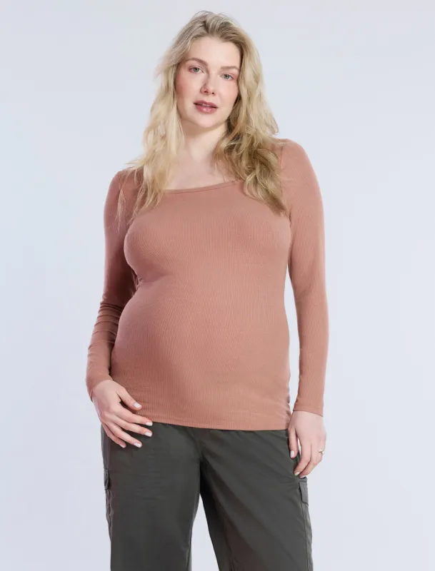 Long Sleeve Rib Knit Square Neck Tee | Parallel