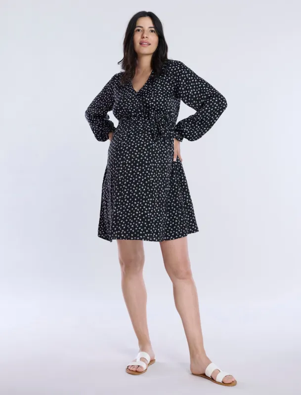 Woven Wrap Mini Dress sold by Motherhood Maternity