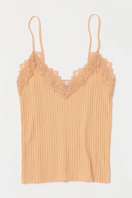LACE TRIM RIB CAMI sold by Moussy