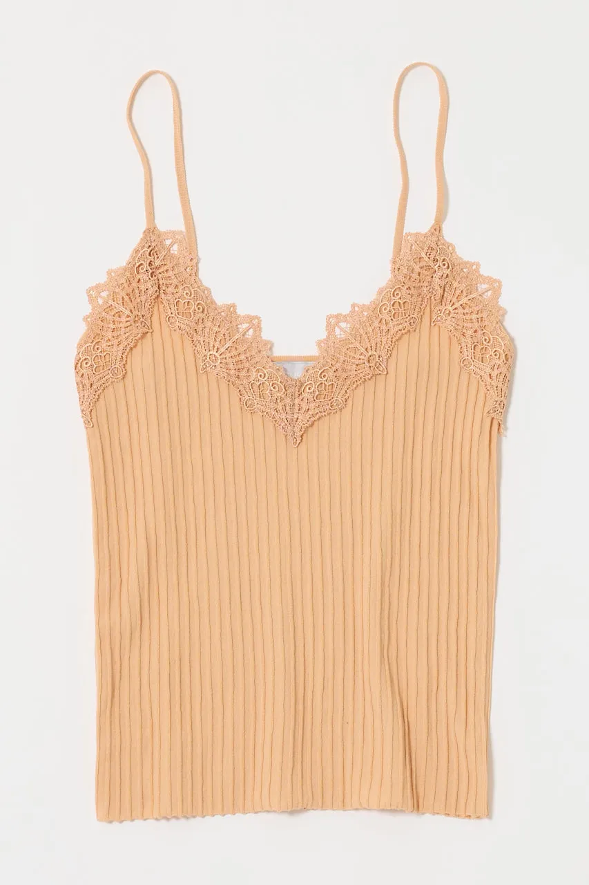 LACE TRIM RIB CAMI sold by Moussy