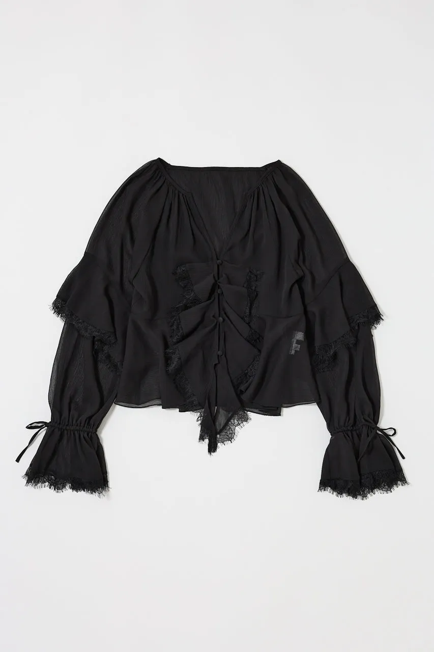 LACE TRIM TIE BLOUSE sold by Moussy product image thumbnail 3