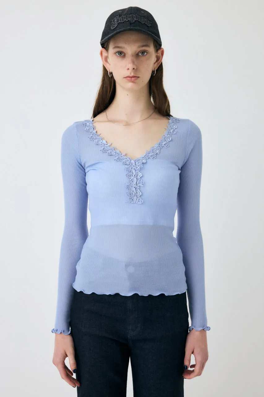 LACE TRIM LONG SLEEVE TEE sold by Moussy product image thumbnail 2