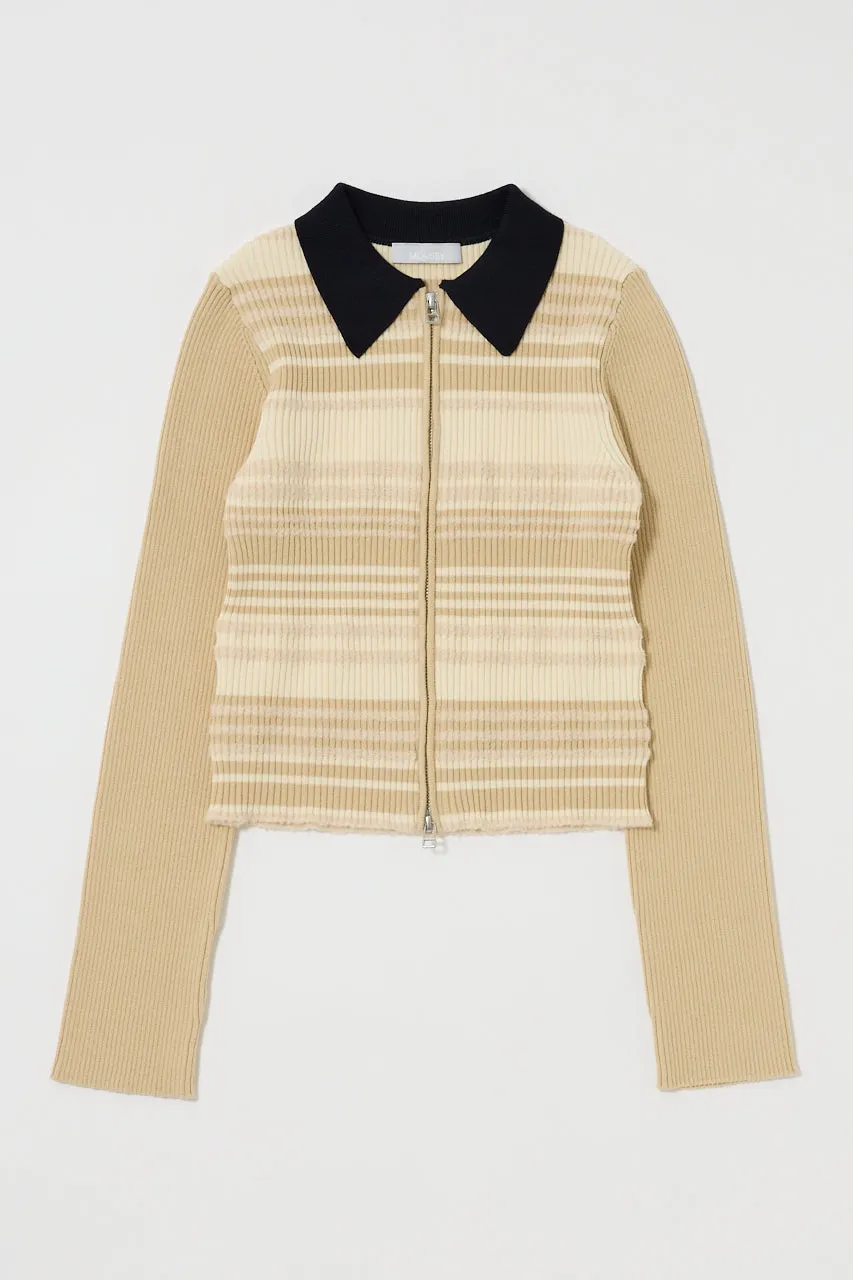 STRIPE ZIP UP KNIT SHIRT sold by Moussy