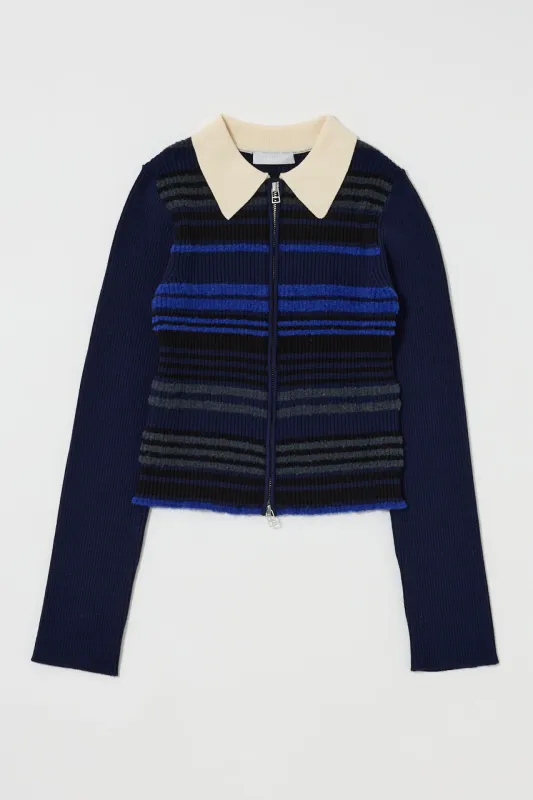 STRIPE ZIP UP KNIT SHIRT made by Moussy