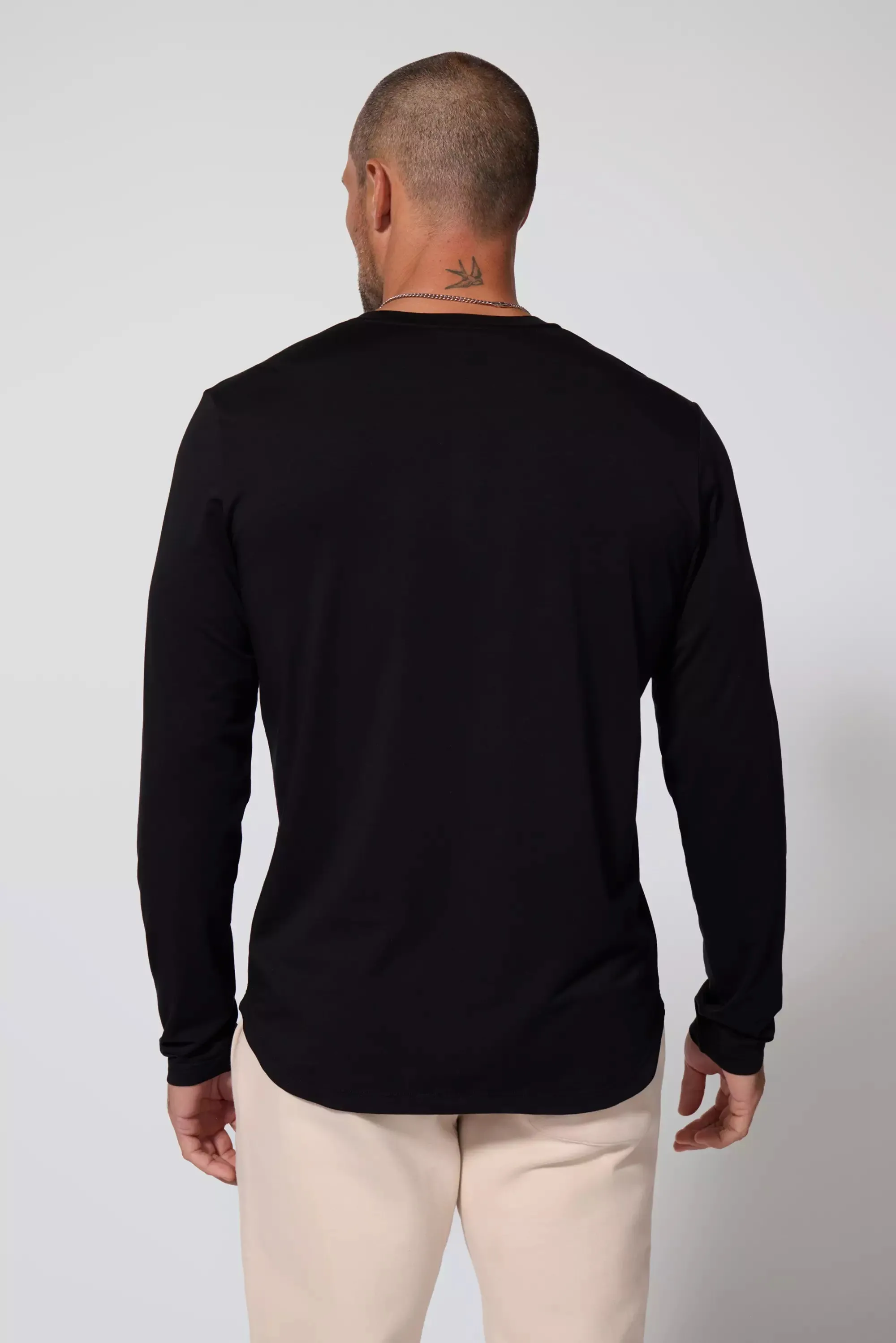 Pima Cotton Long Sleeve Tee With Curved Hem - Black sold by MPG product image thumbnail 4