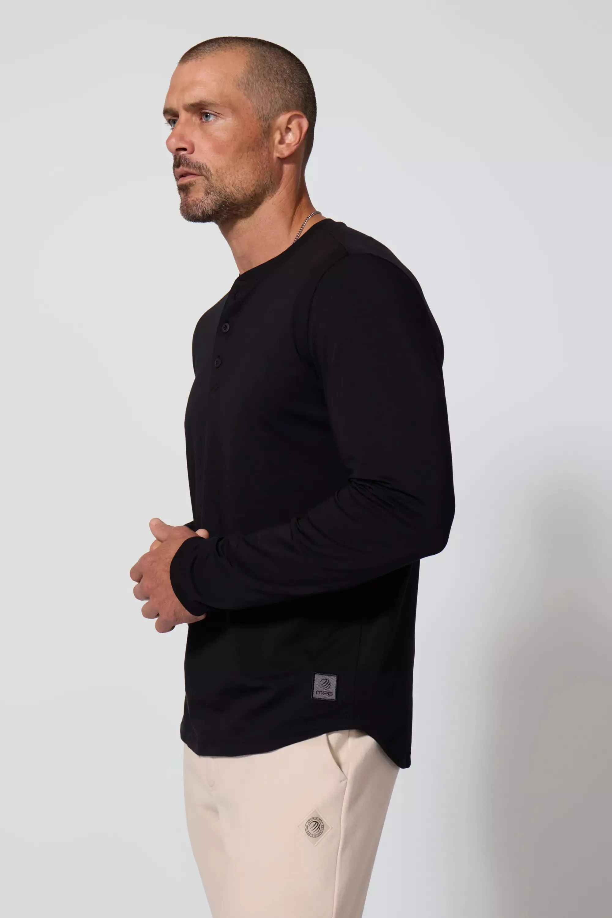 Pima Cotton Long Sleeve Tee With Curved Hem - Black sold by MPG