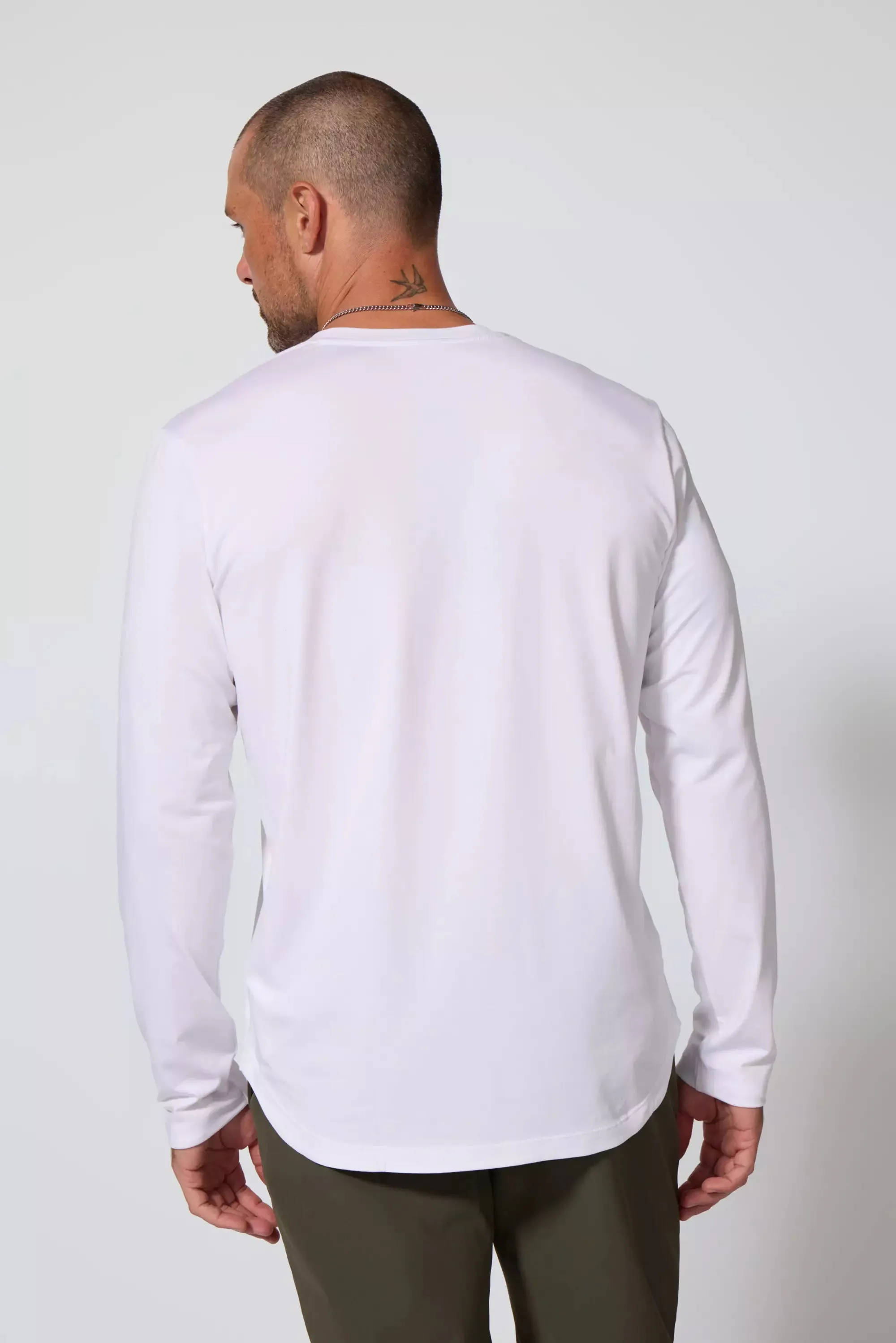Pima Cotton Long Sleeve Tee With Curved Hem - White sold by MPG product image thumbnail 3