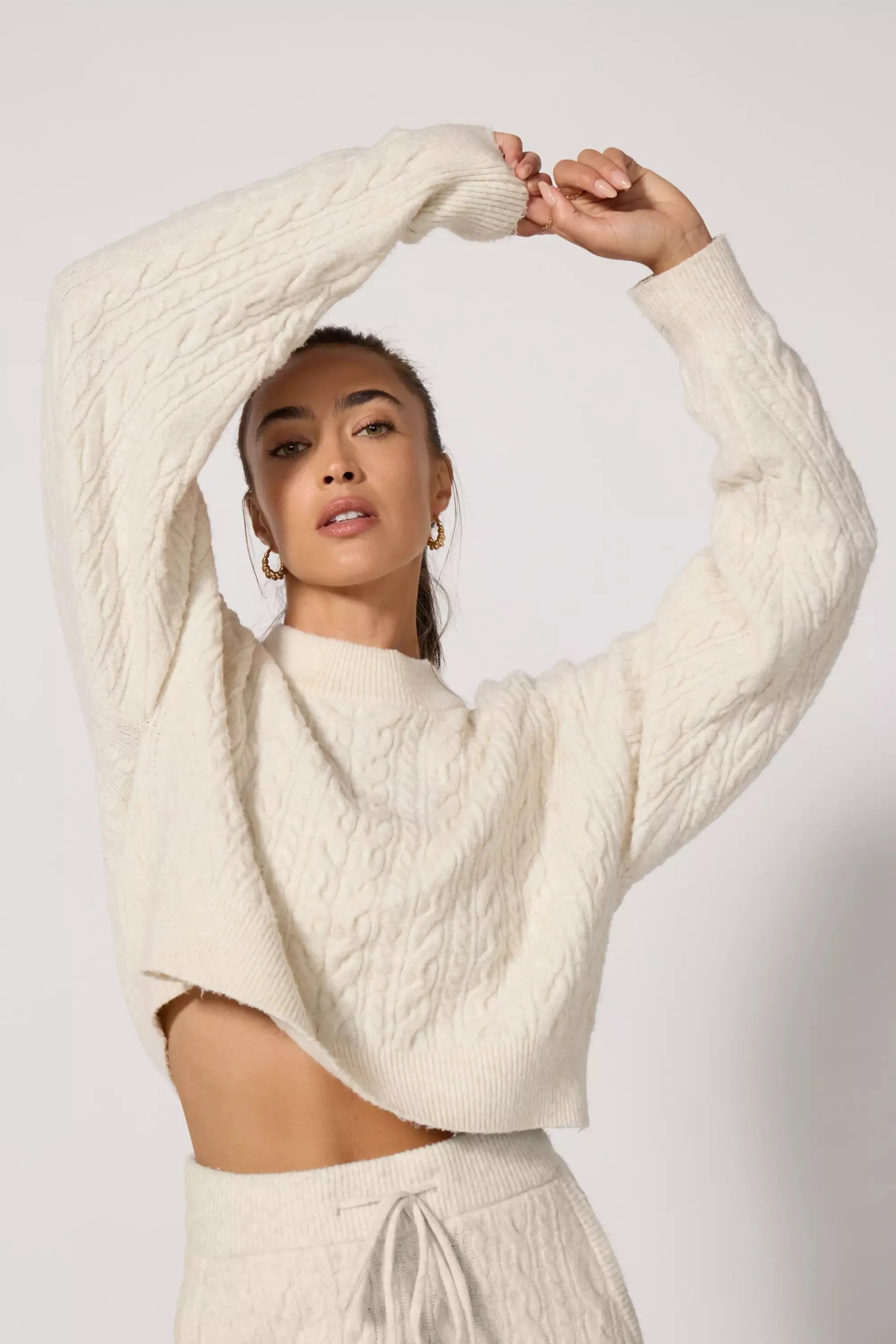 Cable Knit Cropped Sweater - Htr Birch sold by MPG product image thumbnail 5