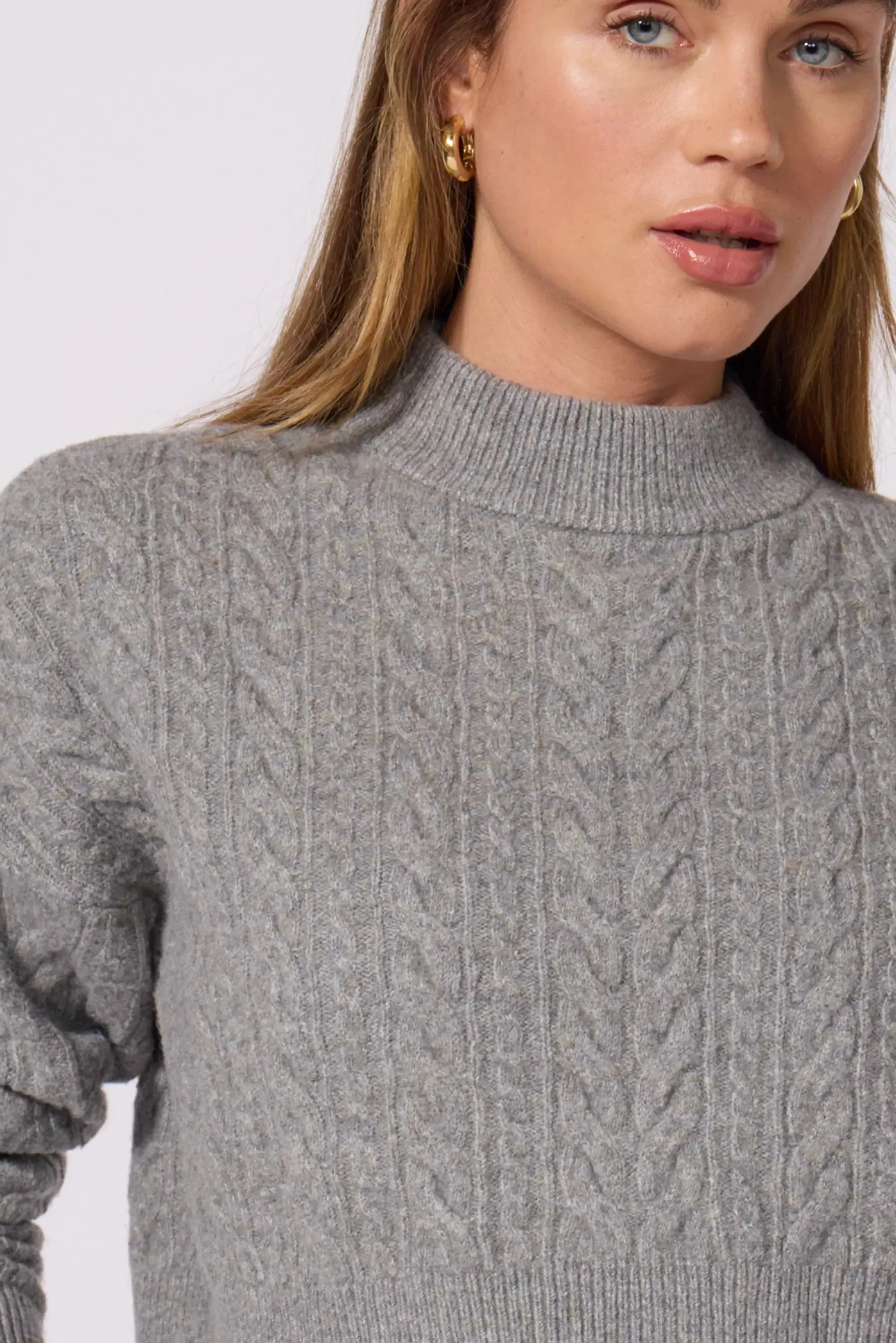 Cable Knit Cropped Sweater - Htr Steel Grey sold by MPG product image thumbnail 5